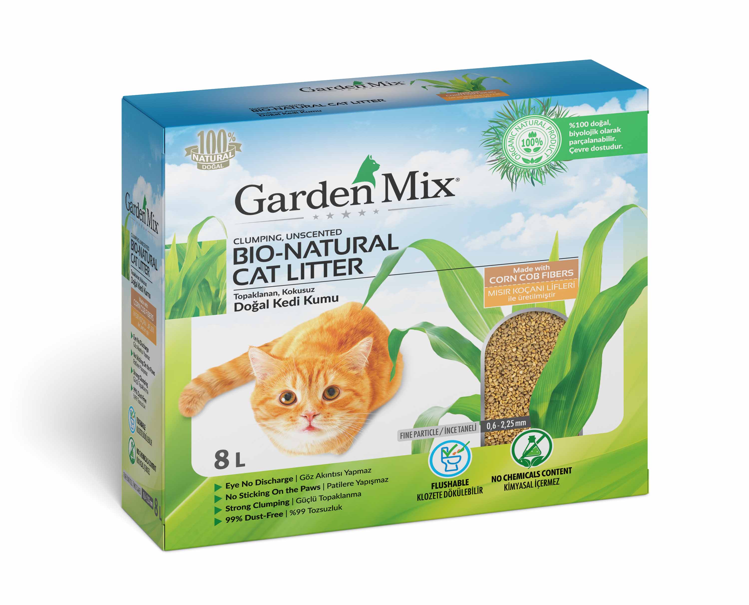 Gardenmix Topaklanan Mısır Lifli Kedi Kumu - 8L