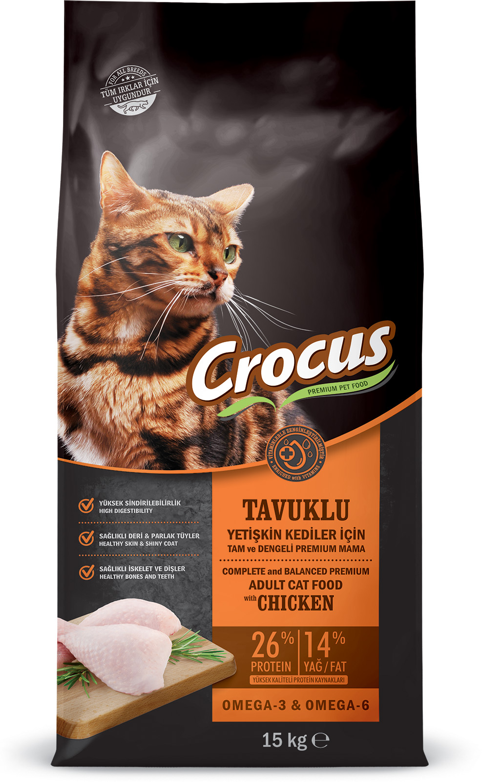 Crocus Tavuk Etli Yetişkin Kedi Maması 15 Kg - Vitamin Destekli