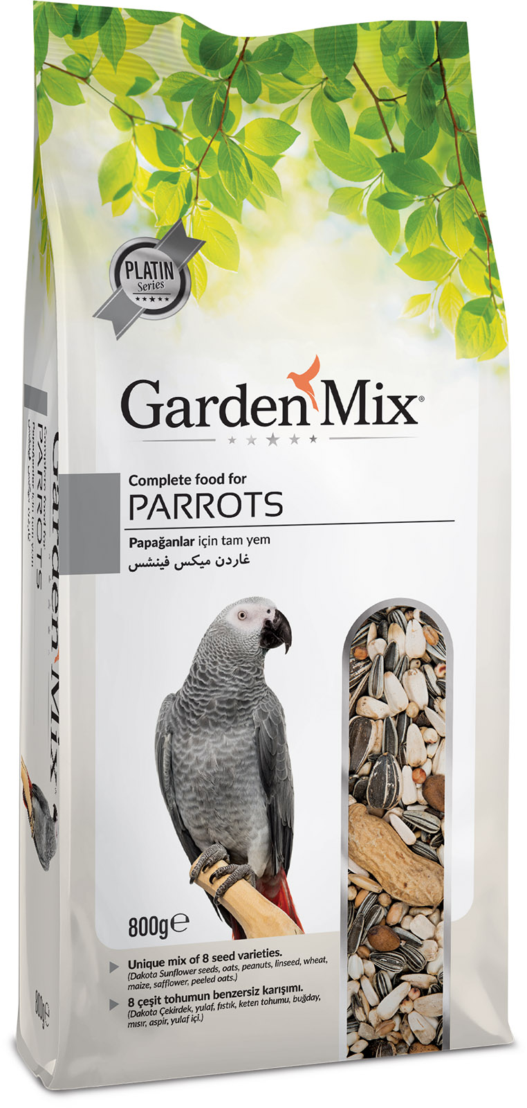 Gardenmix Platin Papağan Yemi 800g - Tam Beslenme Sağlayan Doğal Papağan Maması