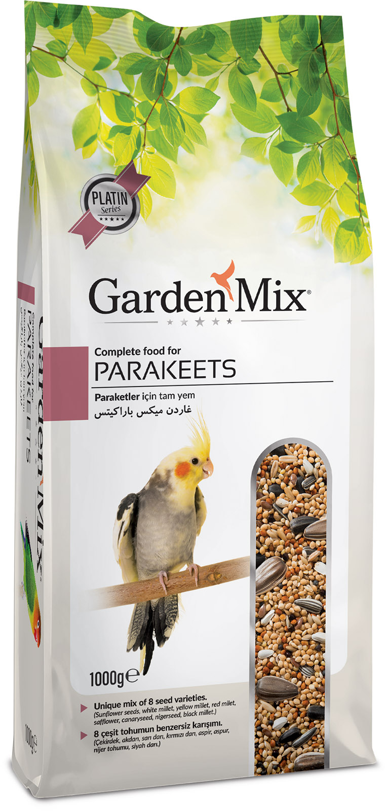 Gardenmix Platin Paraket Yemi 1kg - 8 Çeşit Tohumlu Zengin Papağan Maması