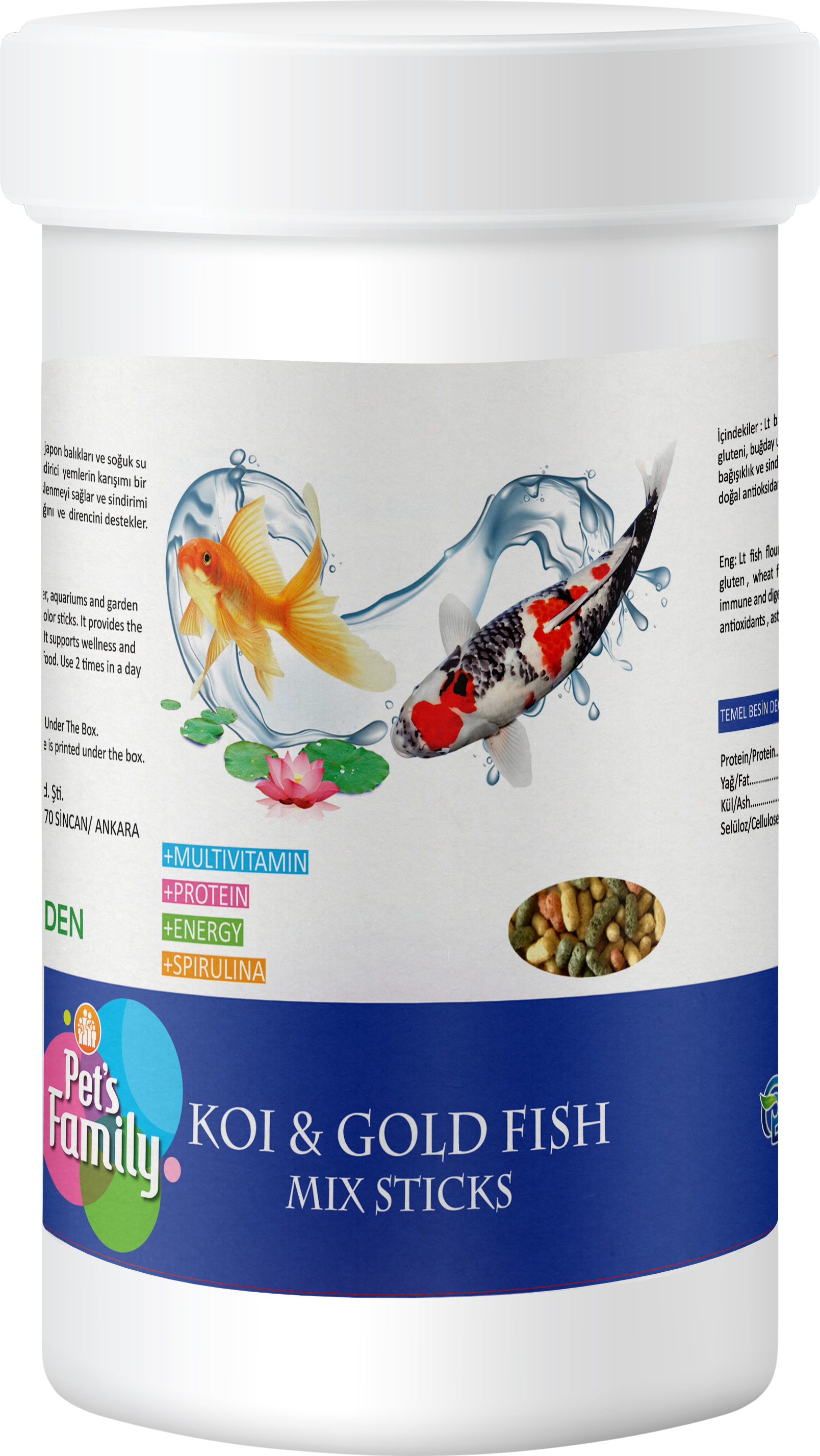 Pets Family Koi ve Gold Fish Mix Sticks 1L/100g - Balıklar İçin Doğal Yem