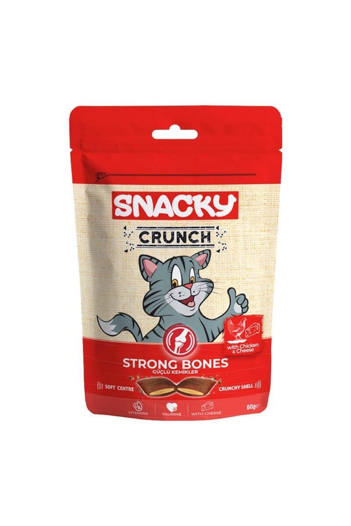 Snacky Crunch Strong Bones Güçlü Kemikler Tavuklu Peynirli Ödül Maması 60 gr