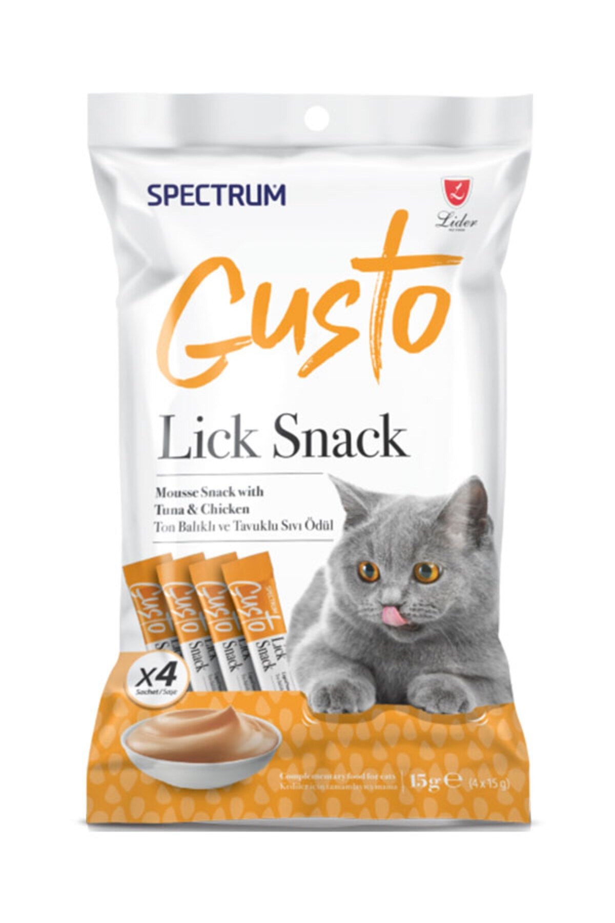 Spectrum Gusto Lick Snack Ton Balığı ve Tavuklu Sıvı Kedi Ödülü 4x15 Gr