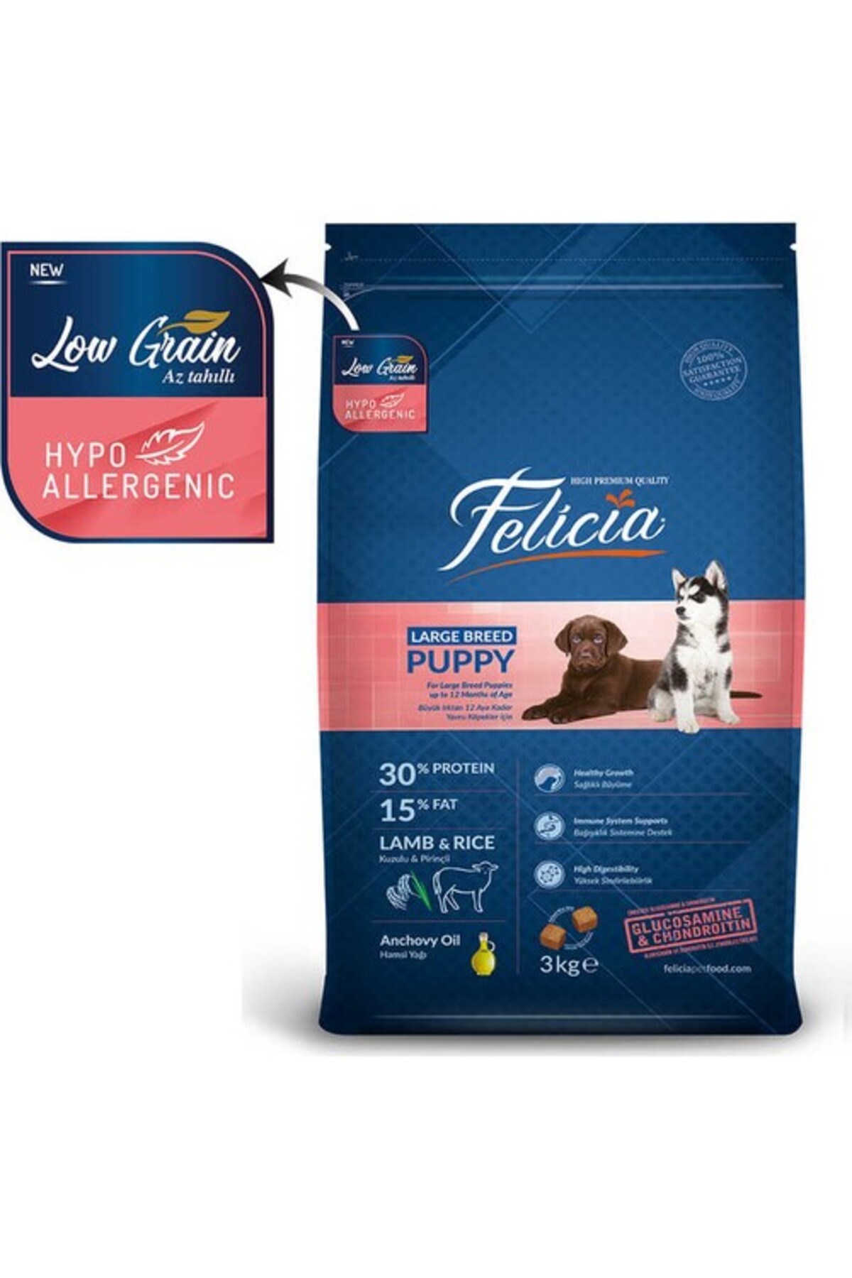 Felicia Large Breed Hypoallergenic Az Tahıllı Kuzulu Yavru Köpek Maması 3 Kg