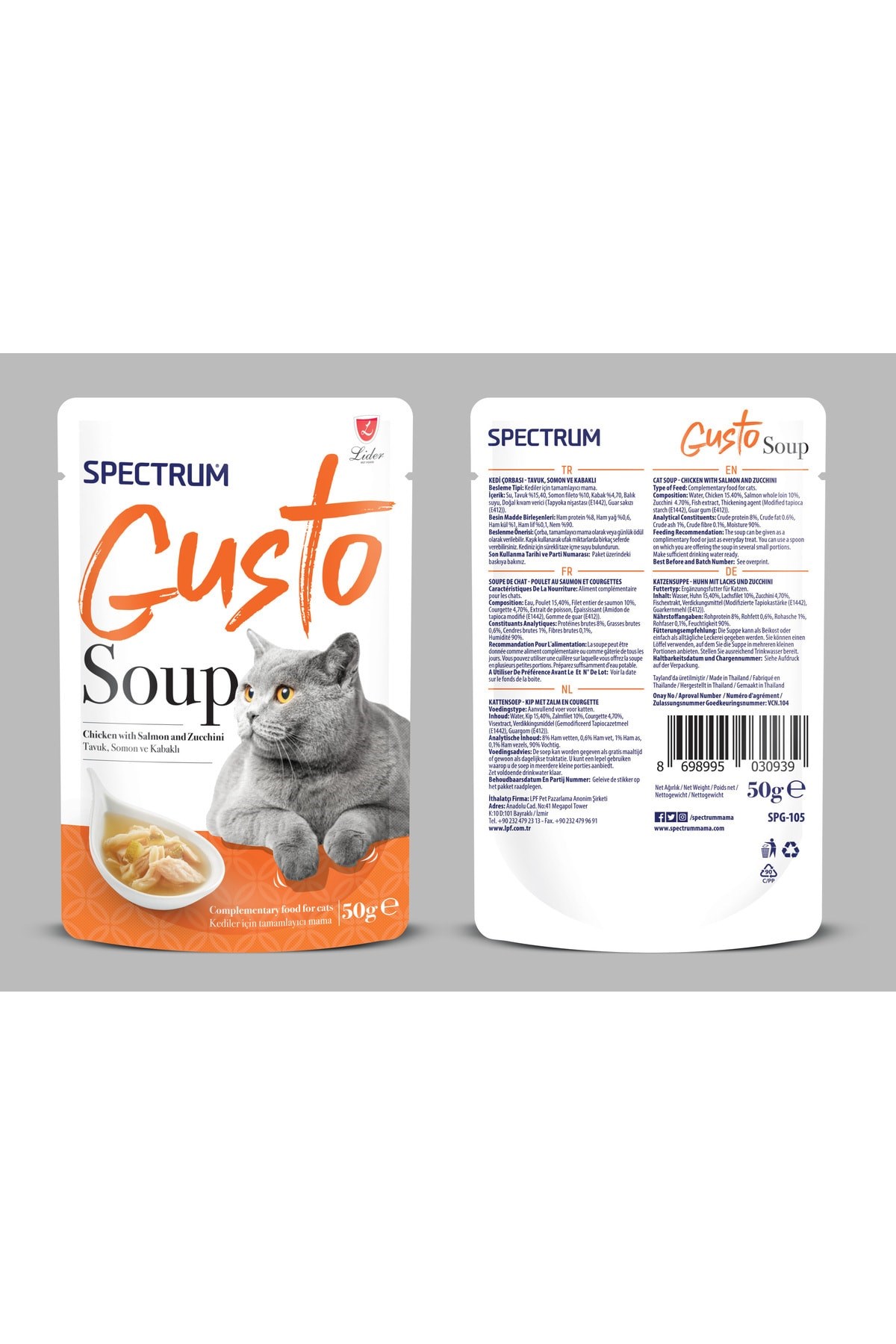 Lider Spectrum Gusto Tavuklu Somon Balıklı Ve Kabaklı Kedi Çorbası 50 Gr